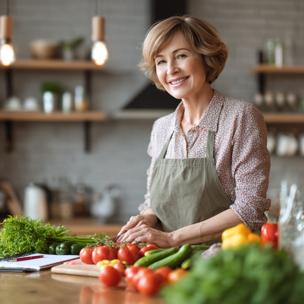 Happy Ukrainian family growing vegetables in home garden and discussing nutrition planning together